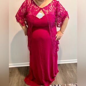 Strapless Pink Plus Size Dress With Lace Cardigan